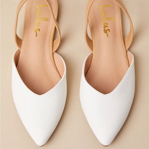Lulus Mae White and Beige Pointed-Toe Slingback Flats NWOT - Picture 2 of 8
